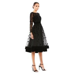 NWOT MAC Duggal EMBELLISHED ILLUSION HIGH NECK LONG SLEEVE FIT & FLARE DRESS